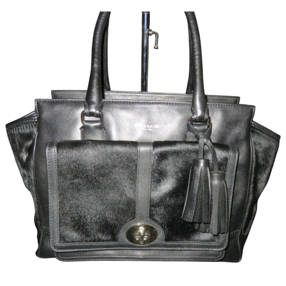 Coach 2012 Limited Edition Black Legacy Medium Candace Calf Hair Leather Satchel